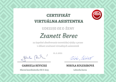 Certifikát Virtuálna asistentka